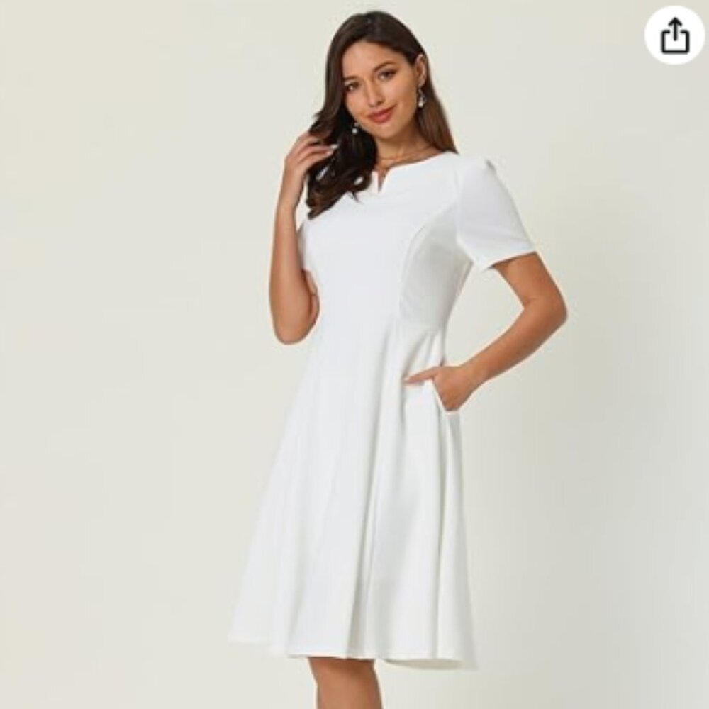 Hobemty Women's Uniform Dresses with Pockets A-Line Work Church Dress Size Large